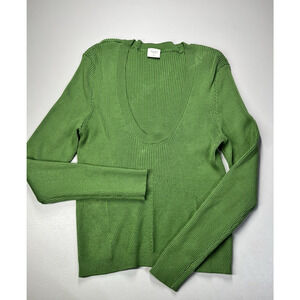 Abercrombie & Fitch Scoop Neck Sweater Womens XL Kelly Green Ribbed Stretch Y2K